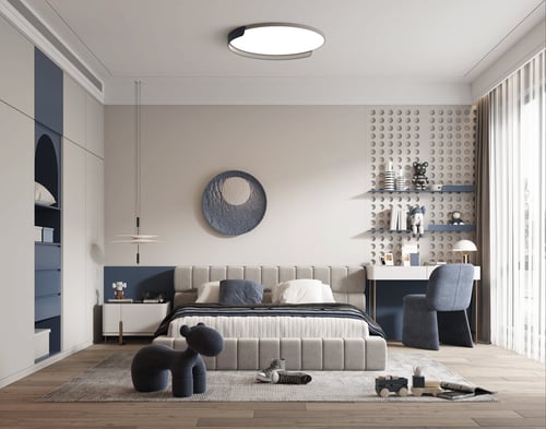 Modern Minimalist Kids Bedroom Interior Scene 3D model