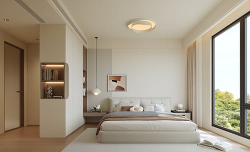 Modern Cream Style Minimalist Bedroom Interior Scene 3D model