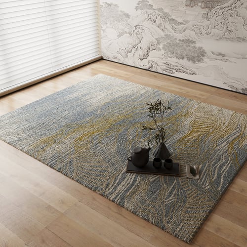 New Chinese Style Abstract Blue Gold Carpet 3D model