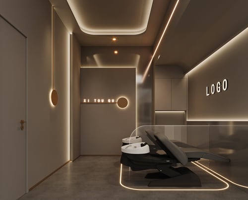 Modern Minimalist Hair Salon Shampoo Station Interior 3D model