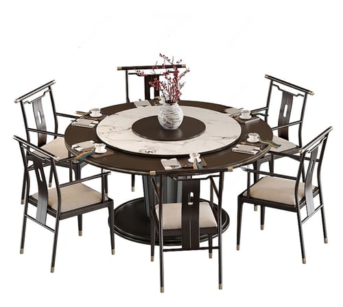 New Chinese Style Round Dining Table and Chairs Set 3D model