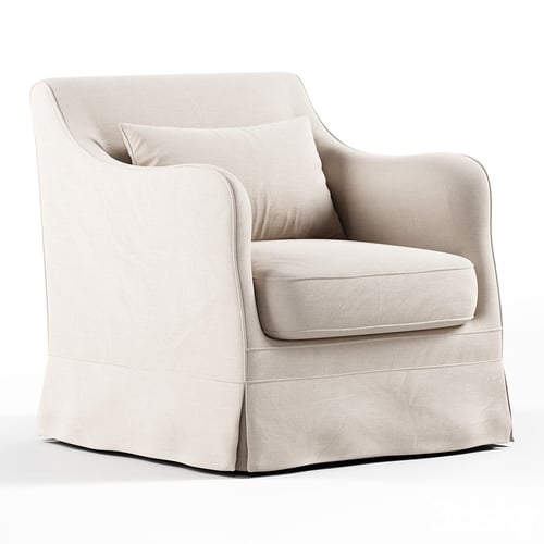 Modern Beige Linen Slipcover Single Armchair 3D model