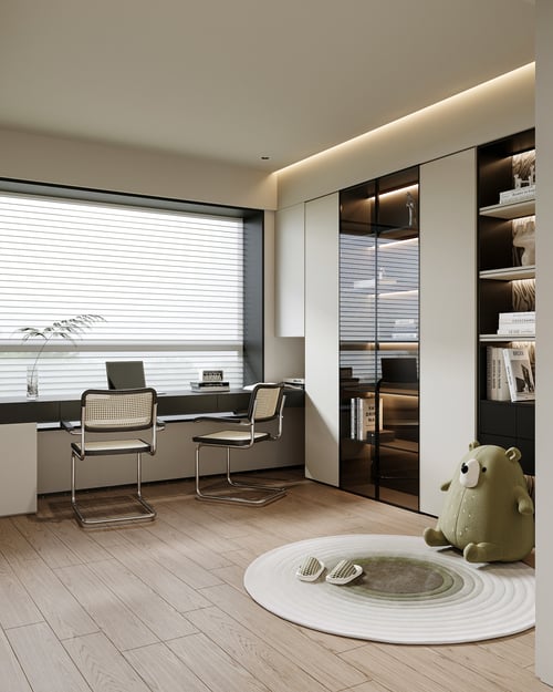 Modern Minimalist Study Work Room Interior Scene 3D model