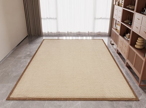 Beige Woven Linen Carpet Natural Fiber Floor Rug 3D model