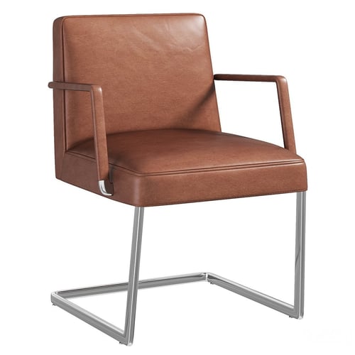 Modern Brown Leather Armchair with Metal Cantilever Base 3D model