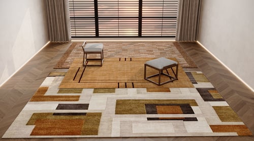 Mid Century Modern Geometric Warm Tone Carpet Set 3D model