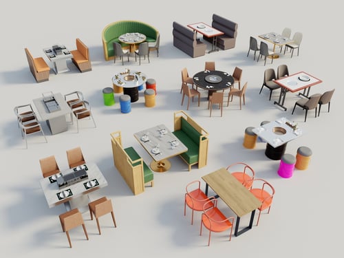 Modern Restaurant Dining Table and Chair Set Collection 3D model