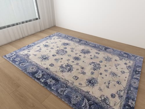 Vintage Blue Cream Floral Pattern Carpet 3D model