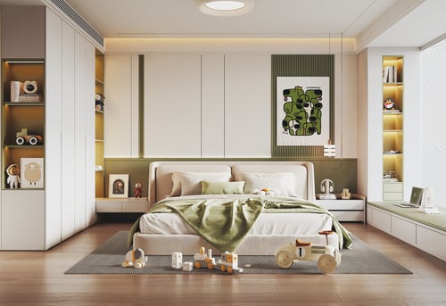 Modern Minimalist Boy Kids Bedroom Interior Scene 3D model