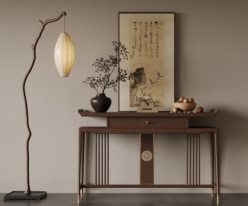 New Chinese Style Wooden Console Table Set 3D model