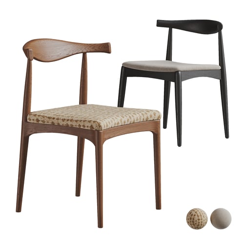 Wabi Sabi Vintage Wooden Dining Chair with Fabric Upholstery 3D model