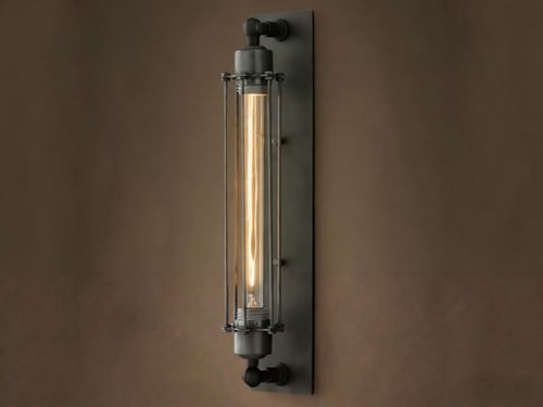 American Industrial Metal Glass Long Wall Sconce 3D model