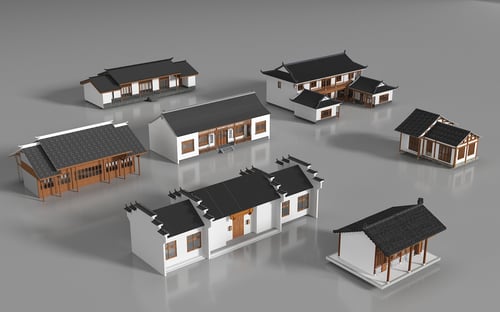 New Chinese Style Rural Homestay Farmhouse Building Set 3D model