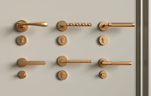 Modern Brass Gold Door Handle Lock Set 3D model