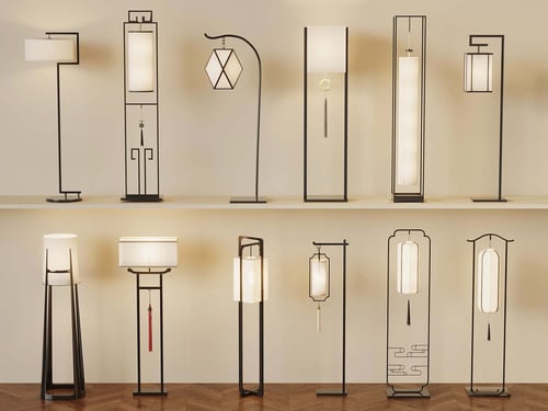 New Chinese Style Floor Lamp Set Collection 3D model