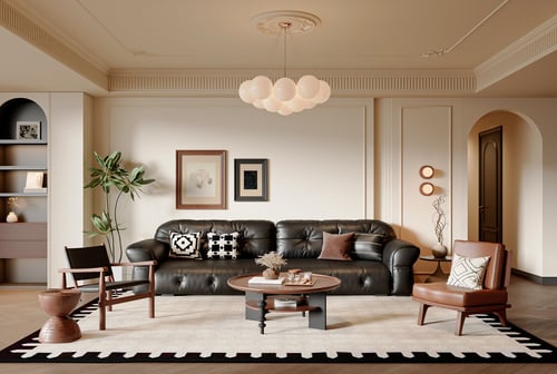 French Vintage Mid-century Living Room Sofa Armchair Coffee Table Set 3D model