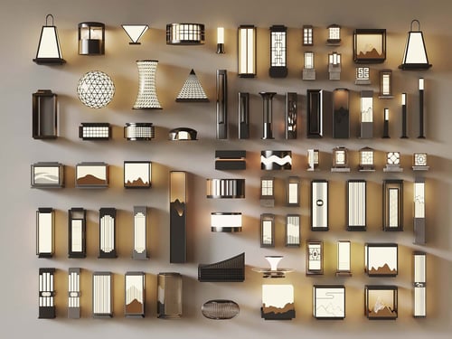 New Chinese Style Outdoor Landscape Light Set 3D model