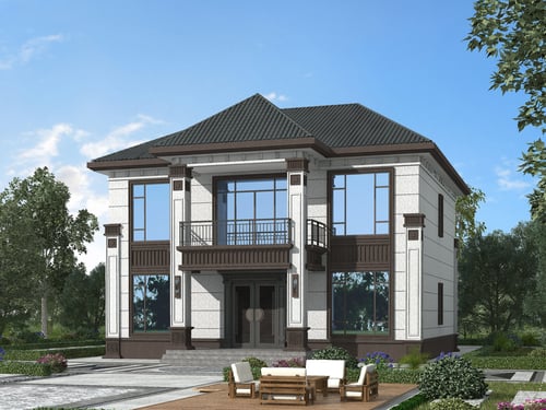 New Chinese Style Two Story Villa Exterior 3D model