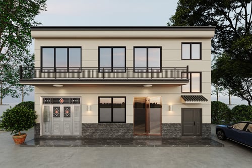Modern Two-story Villa Exterior Facade Design 3D model