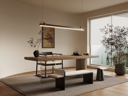 New Chinese Style Tea Room with Wooden Tea Table and Seating Set 3D model