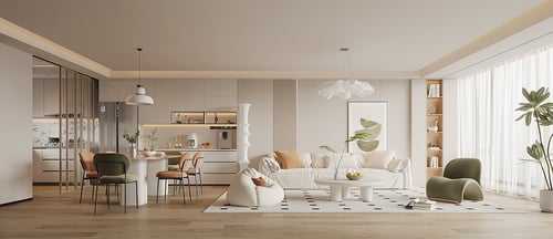 Modern Cream Style Living and Dining Room Interior 3D model