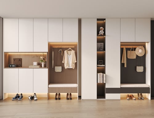 Modern Hallway Shoe Cabinet with Shoe Bench and Decor 3D model