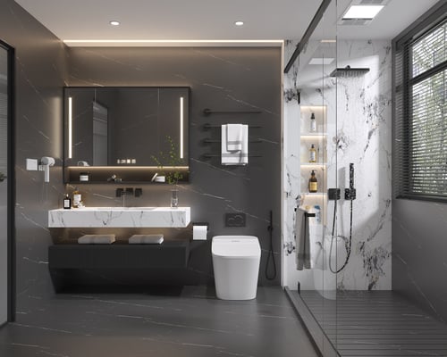 Modern Minimalist Marble Bathroom Scene 3D model