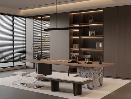 Modern Italian Style Tea Room with Tea Table and Cabinet 3D model