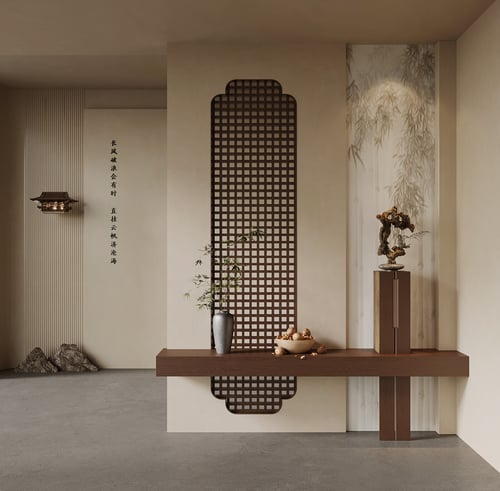 New Chinese Style Mid-century Modern Entryway Hallway Scene 3D model