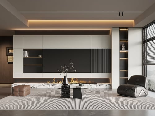 Modern Italian Style Living Room with TV Wall and Sofa Set 3D model
