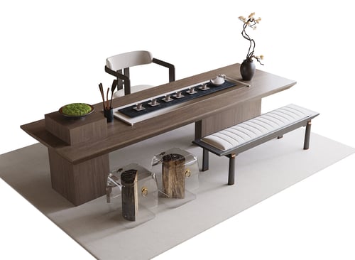 Modern Minimalist Tea Table Set with Chairs and Tea Ware 3D model
