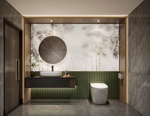 Modern Luxury Bathroom Scene with Wash Basin and Smart Toilet 3D model