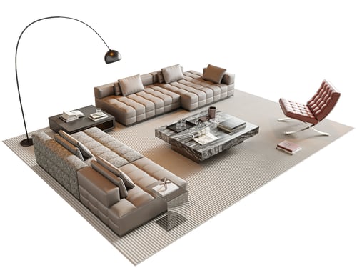 Modern Italian Style Leather Sofa Set with Coffee Table 3D model