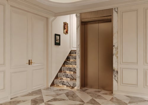 French American Luxury Hallway Elevator Staircase Scene 3D model