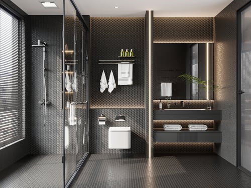 Modern Minimalist Black Bathroom Scene 3D model