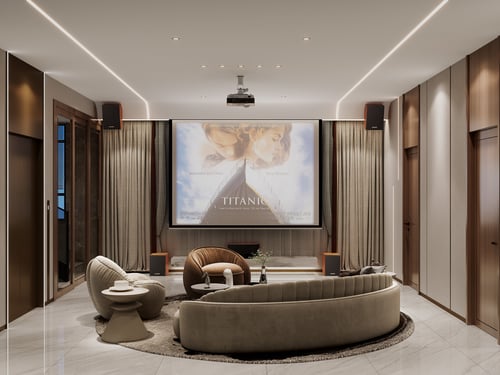 Modern Minimalist New Chinese Home Theater Interior 3D model
