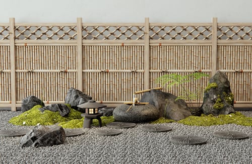 Japanese Zen Garden Landscape Decor Set 3D model