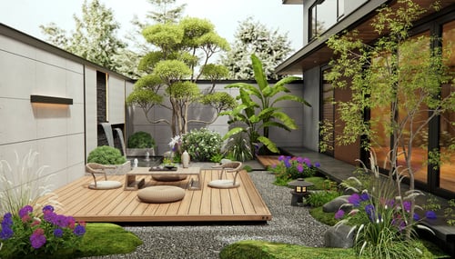Modern Villa Courtyard Zen Garden Landscape with Water Feature 3D model