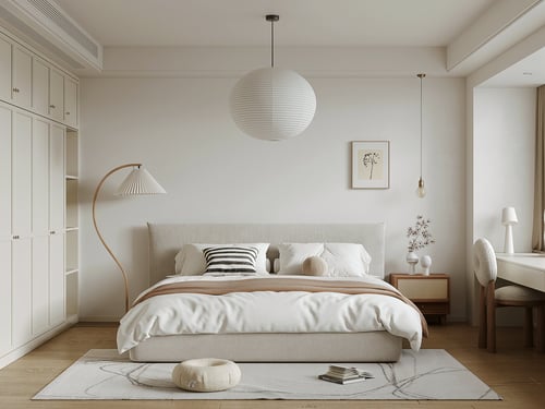 Modern Minimalist Soft Neutral Bedroom Interior Scene 3D model