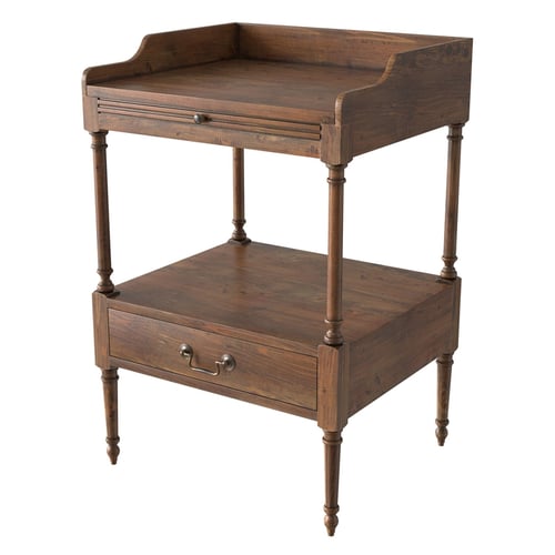 Vintage Solid Wood Side Table with Drawers and Storage Shelf 3D model