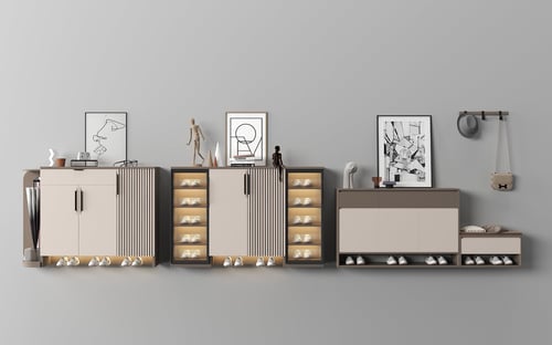 Modern Wall Mounted Hallway Shoe Cabinet Set 3D model