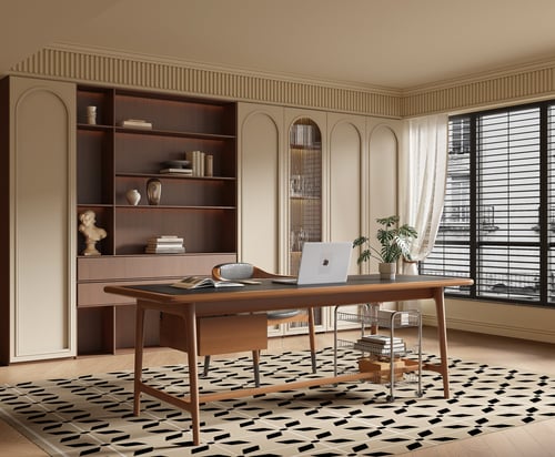 French Vintage Home Office Study Room Interior Scene 3D model