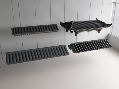 Chinese Traditional Glazed Tile Eave Roof Set 3D model