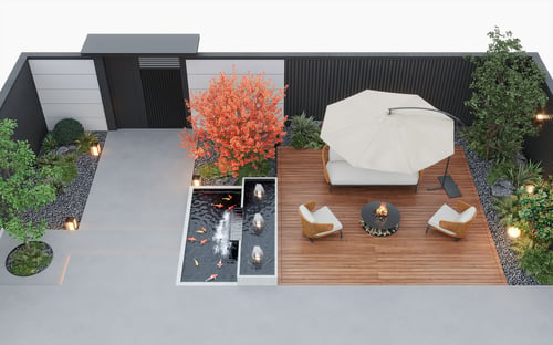 Modern Courtyard Garden Landscape with Water Feature 3D model