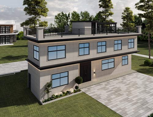 Modern Two-story Villa Exterior Scene 3D model