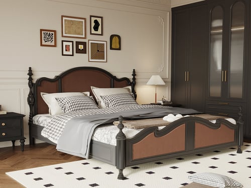 French Vintage Style Bedroom with Double Bed and Wardrobe 3D model