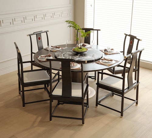 Modern Chinese Round Dining Table and Chairs Set 3D model