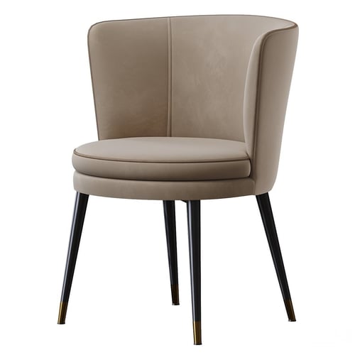 Modern Beige Velvet Dining Chair with Metal Legs 3D model
