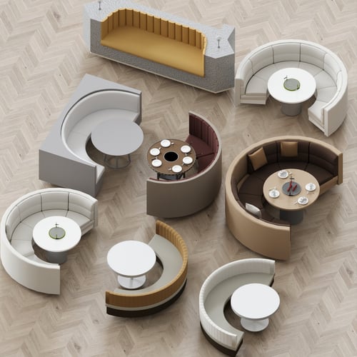 Modern Restaurant Booth Sofa and Round Dining Table Set 3D model