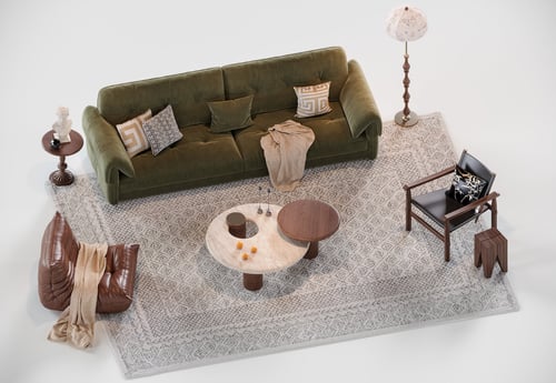Mid Century Modern Velvet Sofa Set Living Room Furniture 3D model